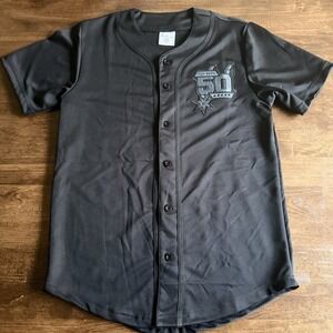 San Antonio Spurs 50th Season Baseball Tee T-Shirt Black On Black Size Medium